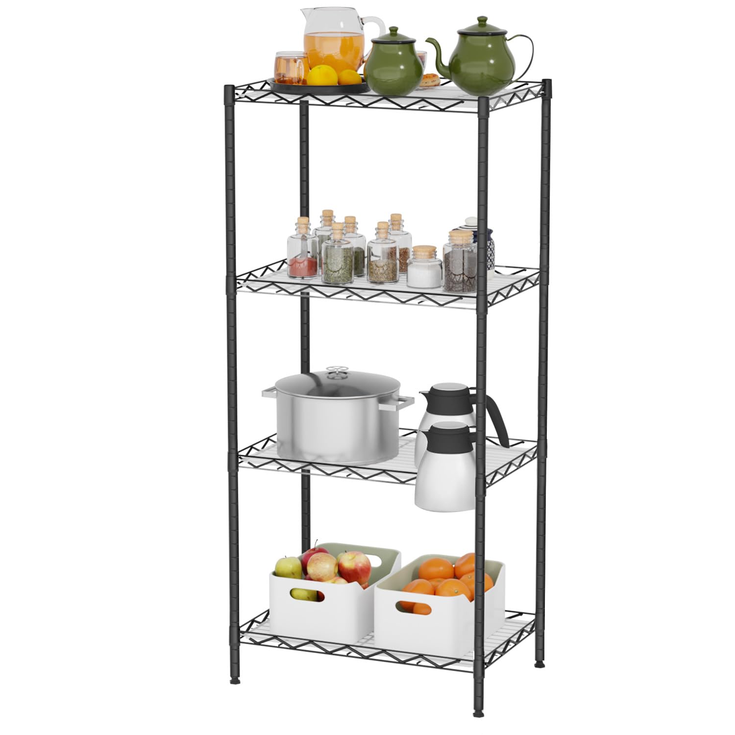 4-Tier Wire Shelving Unit 600 lbs Weight Capacity Storage Shelves Metal Frame Garage Shelves Easy