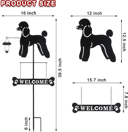 BAYN Solar Poodle Garden Stakes Decorative with a Lantern Dog Silhouette Welcome Sign Outdoor Garden Decor for Yard, Lawn, Patio, Pathway