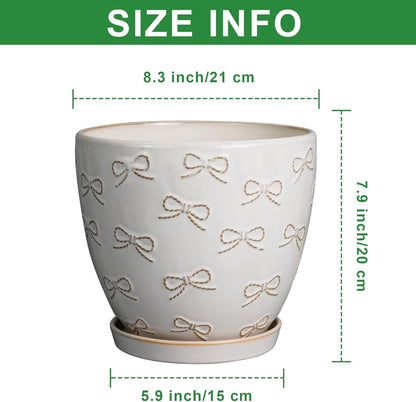 Ceramic Pots for Plants - 8 Inch Plant Pot with Drainage Hole and Saucer Large Planter Pot for Indoor Plants Outdoor Modern Flower Pot Home Decor White