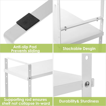 Expandable Cabinet Shelf Organizer Rack, Stackable Kitchen Counter Storage Shelves Stand, Adjustable Height Pantry Shelf Spice Rack (White, 2 Pack)
