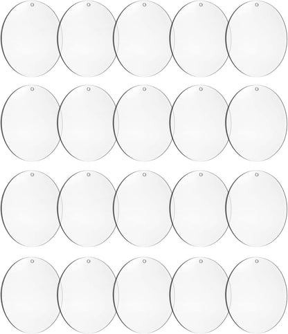 4 Inch Round Acrylic Blanks Ornament 20 Pcs Clear Acrylic Disc Circle with Holes Clear Christmas Ornaments Blanks for DIY Decor Crafting Making and Painting