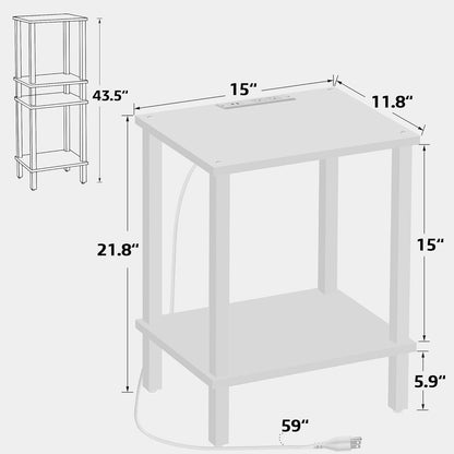 TUTOTAK End Table with Charging Station, Set of 2, Small Side Table with Outlets, Nightstand Bedside Table, 2-Tier Storage Shelf for Small Space, Living Room, Bedroom White TB01BW041