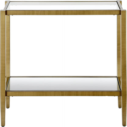 Henn&Hart 24" Wide Rectangular Side Table with Glass Shelf in Antique Brass, Table for Living Room, Bedroom