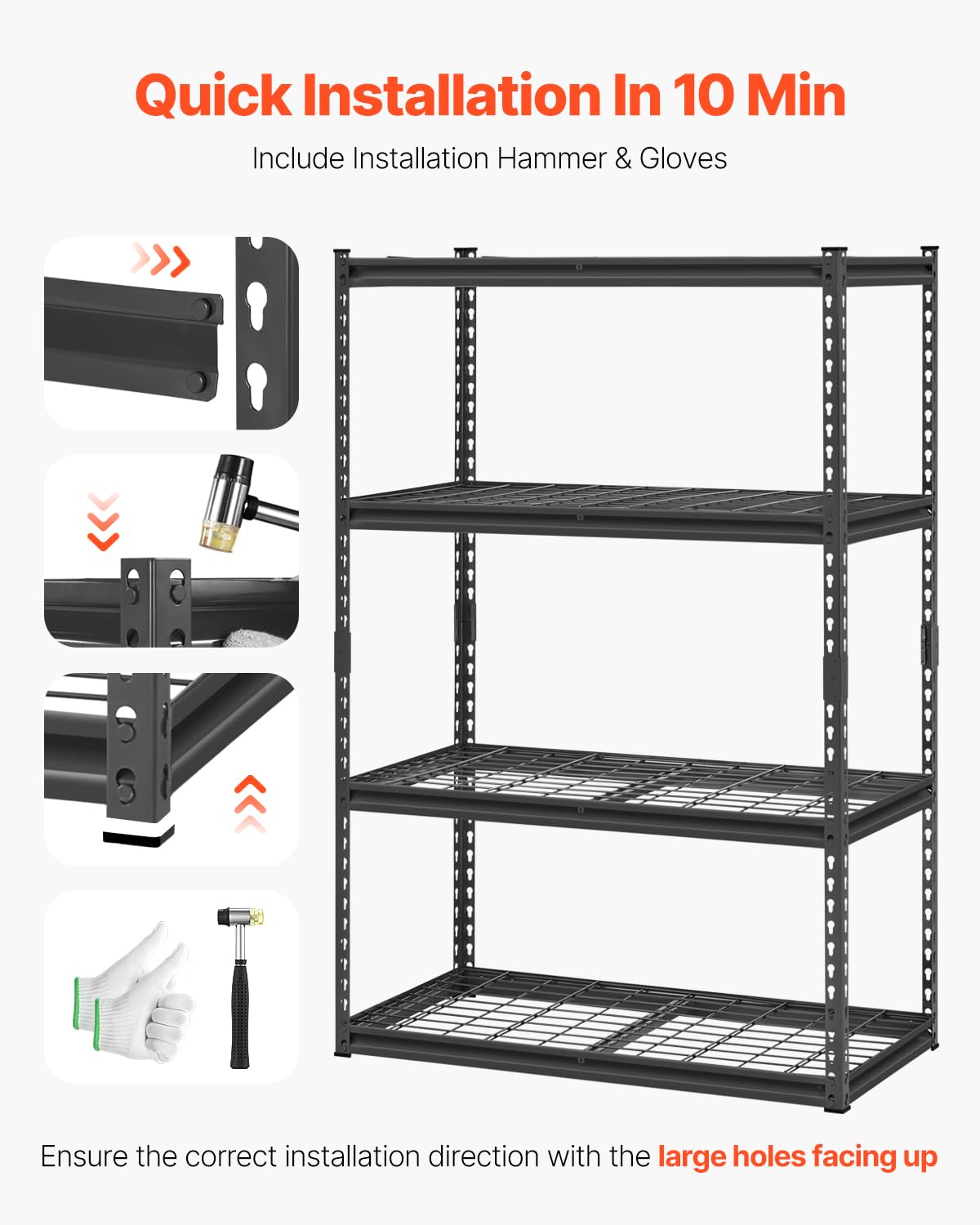 VEVOR Storage Shelves, 2400 lbs, 4 Tier Heavy Duty Garage Shelving, 20" D x 40" W x 60" H