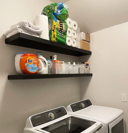 joelsantiques 72 Inch Wooden Floating Shelves for Wall - 72x12x2 in - Made of Natural Wood - Long Heavy Duty Wall Shelves for Bedroom - Perfect for Living Room, Kitchen - Black