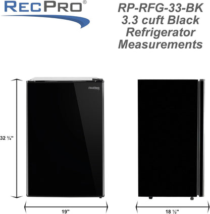 RecPro 3.3 Cu Ft 12V RV Refrigerator | Black Fridge with Adjustable Shelves, 18-Can Door Storage, Reversible Door | 7 Temp Settings, Frost-Free | Ideal for RVs & Small Spaces