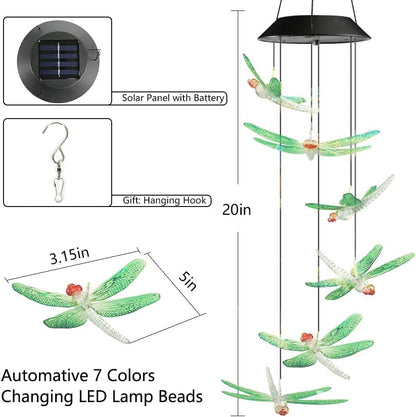 Toodour Solar Wind Chimes Outdoor, Color Changing Solar Lights Dragonfly, Gifts for Mom Grandma, Waterproof Decorative Mobile Light, Gardening Gift for Garden,Patio, Window, Yard, Outdoor Decor