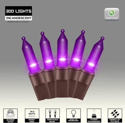 300LIGHTS(2*150L) PURPLE Extra-Bright With End Connectors Halloween Decorative Lights 19.44m UL Certified Mini String Light Set Waterproof for Halloween Home Garden Christmas Tree Party Patio