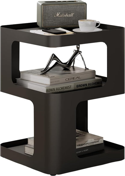 Modern Side Table, Metal Bedside Table Living Room, 3 Tier end Tables with Storage,Nightstand for Small Spaces, Living Room, Bedroom, Sturdy, No Assembly Required