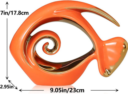 Orange Gold Ceramic Fish Figurines - Coastal Home Decor, Modern Ocean Centerpieces for Living Room, Dining Area, Bathroom, Office, Coffee Table, Beach House, Nautical, Seaside, Entrance, Shelf Display