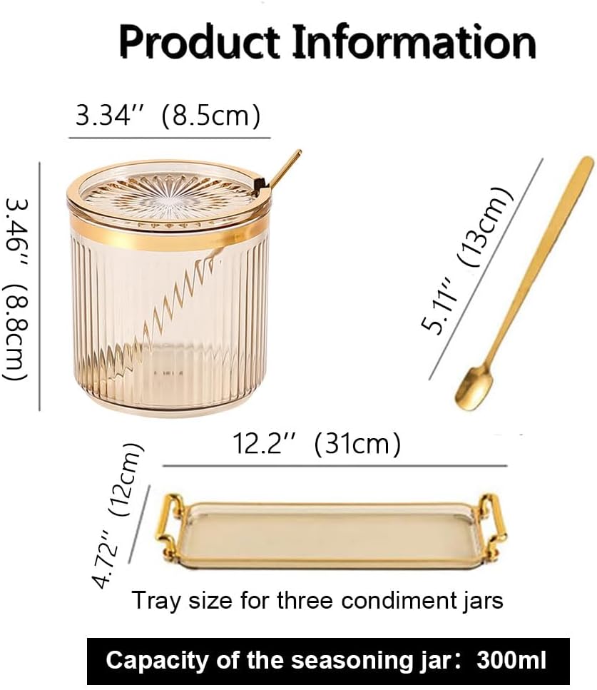 Acrylic Condiment Spice Jars and Box with Lids, Spoons, Tray - 3 Pack, Clear Plastic Canisters, Seasoning Box Set for Salt, Paprika, Sugar - Kitchen Storage