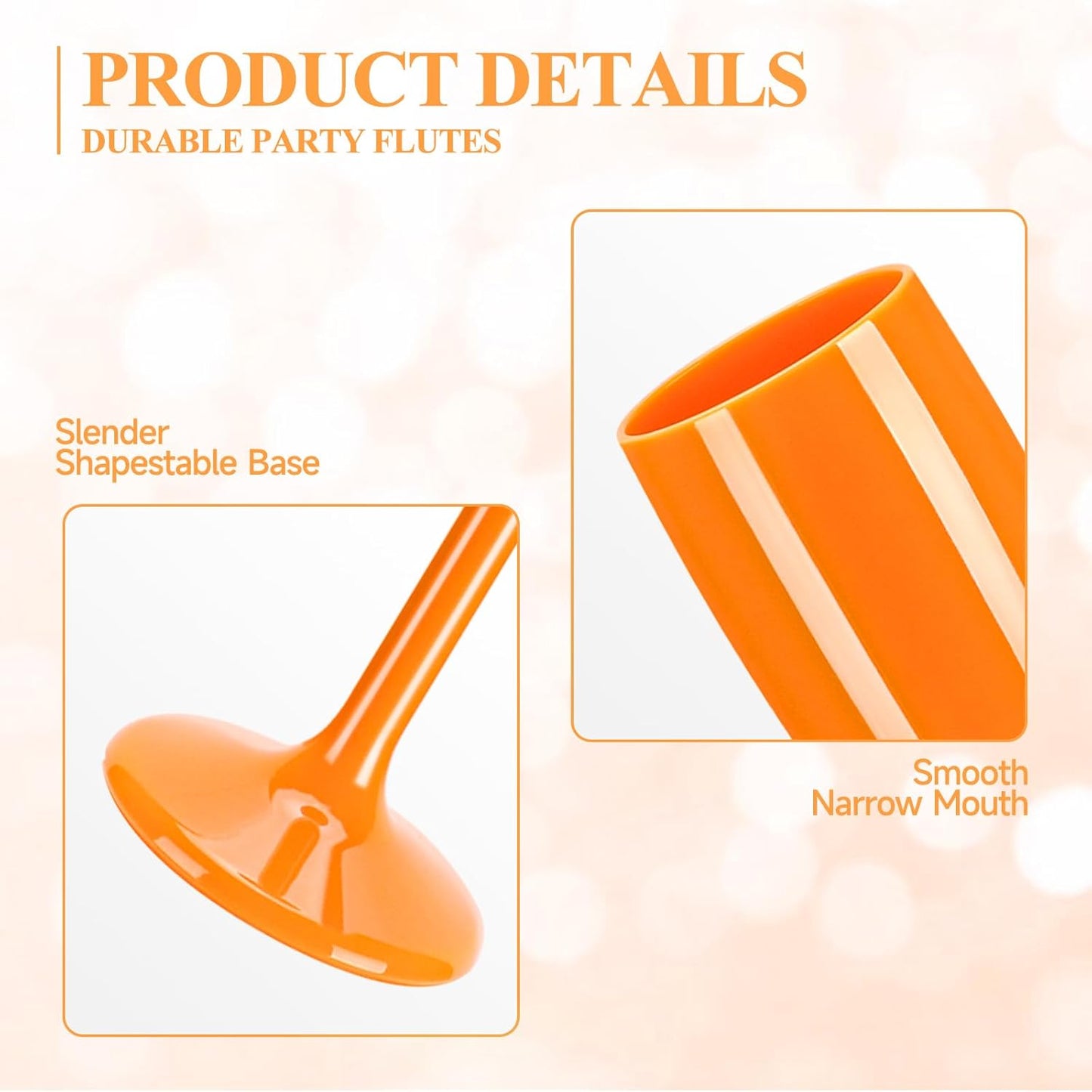 XUWAIDSGN Acrylic Champagne Flutes Toasting Glasses Unbreakable Mimosa Bar Reusable Wine Glasses Vintage Champagne Flutes Stemmed Drinking Cups 5.4 OZ for Christmas Birthday (10, Orange)