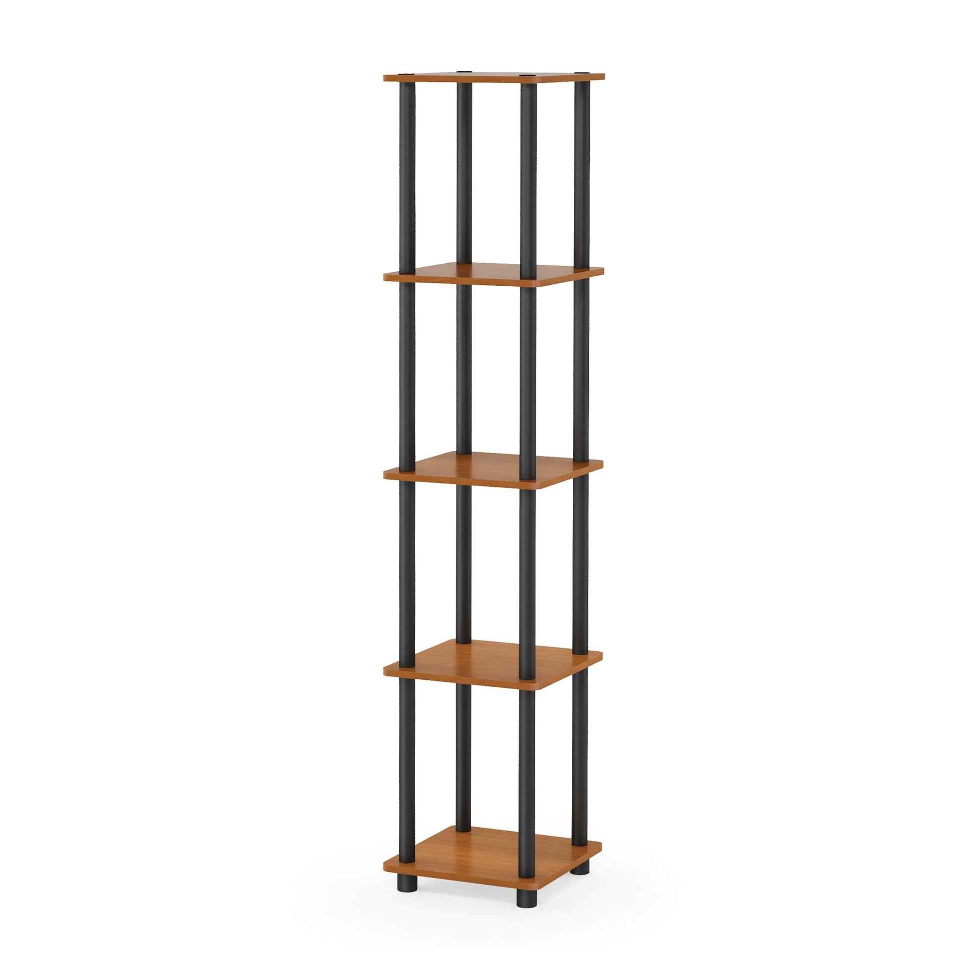FURINNO Turn-N-Tube 5-Tier Corner Square Rack Display Shelf, Round, Light Cherry/Black
