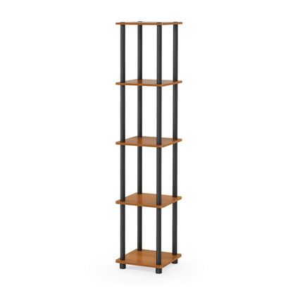 FURINNO Turn-N-Tube 5-Tier Corner Square Rack Display Shelf, Round, Light Cherry/Black