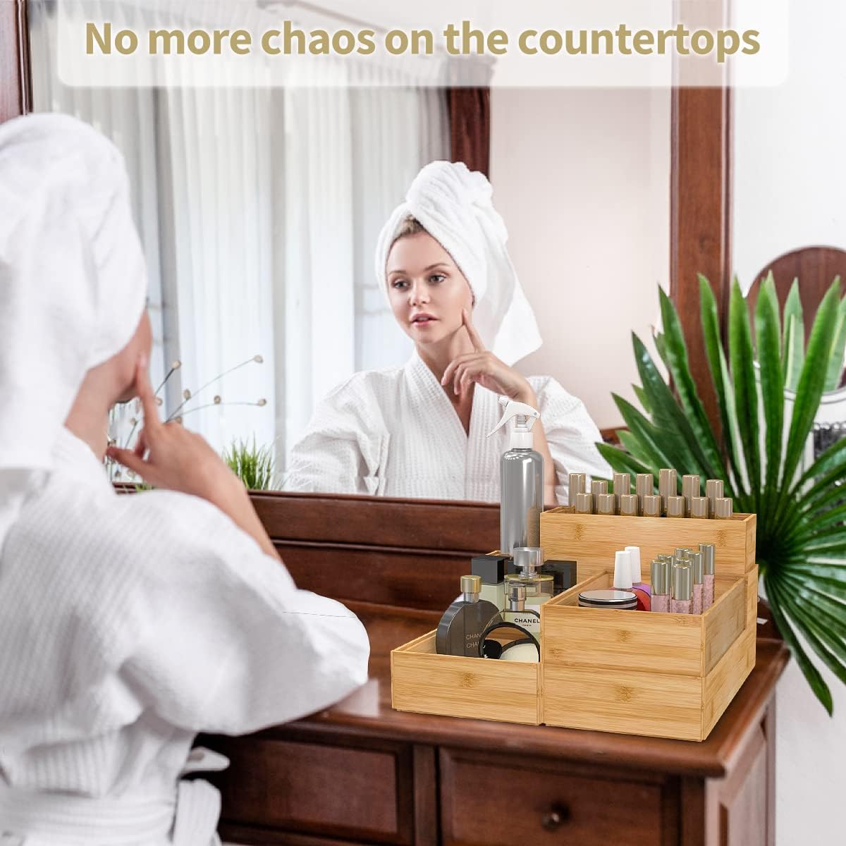 Bamboo Kitchen Drawer Organizer,Stackable Silverware Tray Utensil Organizer Cutlery Holder for Kitchen,Wooden Storage Box for Bathroom, Multi-Use Drawer Organizer for Office,Makeup(12x6x2.5 inch）