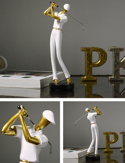 HAUCOZE Golf Figurine Statue Golfer Decoration Arts Home Decor Sculpture Polyresin White 9.6 inch