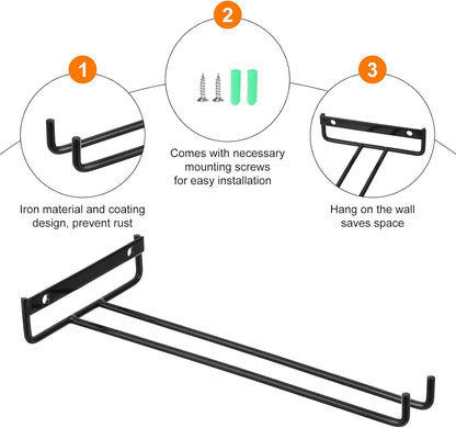 uxcell 5Pcs Wine Glass Rack, 10.43 Inch Iron Wine Glasses Rack Under Cabinet Stemware Rack - Wall Mountable Wine Glass Holder Storage Hanger for Bars Coffee Restaurants Kitchens, Black