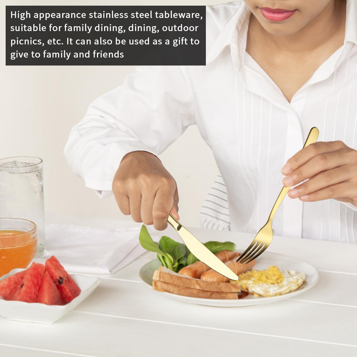 Berglander Gold Silverware Set 48pcs Service for 12, Golden Titanium Plating Stainless Steel Flatware Set, Gold Spoons Forks Knives Set for Home, Wedding, Restaurant, Hotel, Dishwasher Safe