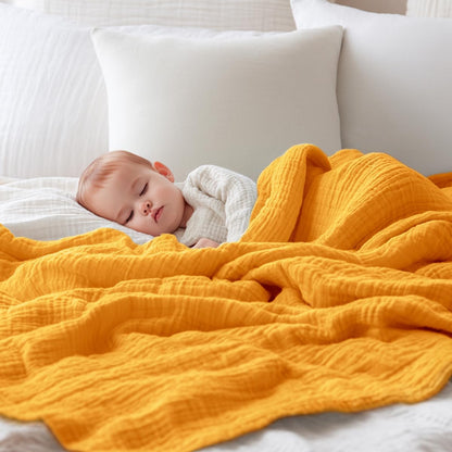 EMME Muslin Baby Blankets 100% Cotton 4-Layer Swaddle 40"x50" Lightweight Soft Breathable for Toddler, Infant, Newborn All Season Gauze Blanket, Mustard Yellow