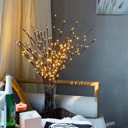 DK177 2 Pack Led Branch Light Battery Operated Lighted Branch Vase Filler Willow Tree Artificial Little Twig Power Sliver 30 Inch 20 LED for Home Romantic Decoration (Sliver-Color)