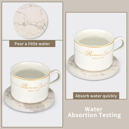 6 Pack White Marble Coaster Set with Holder Absorbent Drink Coasters Ceramic Cute Coaster Bar Dining Coffee Table Accessories Decor Gift Funny Cup Stone Modern Costers Cool Desk Beer Cork Coasters