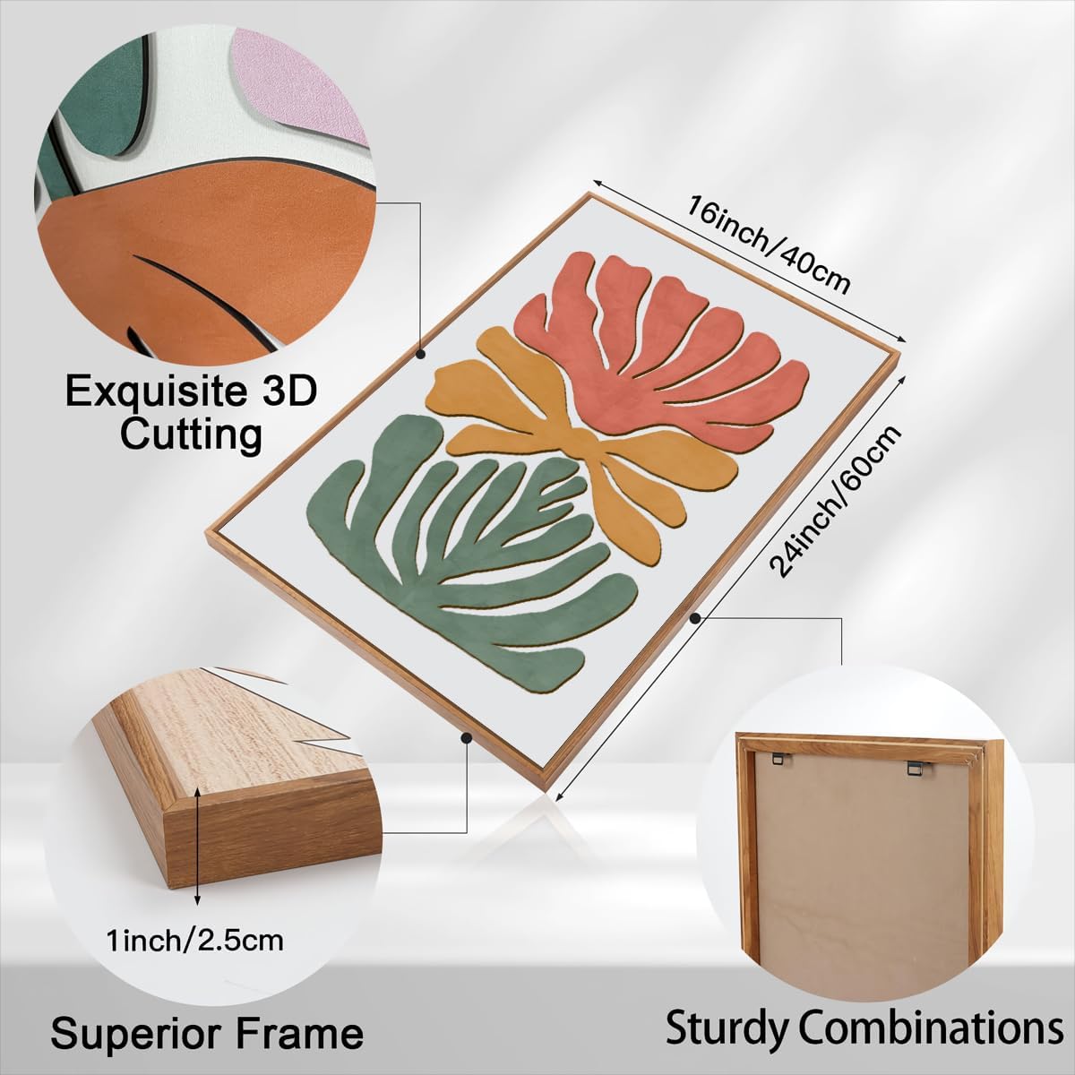 Large Abstract Boho Floral Wall Art Set Colorful Botanical Wood Wall Decor Modern Mid Century Artwork Neutral Bohemian Art Decor for Living Room Bedroom Office-16x24Inch x3