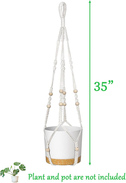 ZMTECH 2 Pack 35 Inch Macrame Plant Hanger (Ivory) Indoor Hanging Planter Basket with Wood Beads Decorative Flower Pot Holder for Indoor Outdoor Boho Home Decor