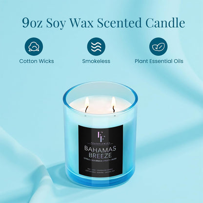 Bahamas Breeze Scented Candle, 2-Wick Luxury Soy Wax Candle, 9 oz Aromatherapy Candle Home Fragrance Candles Gift
