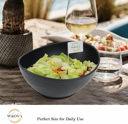 Big Wheat Straw Bowls,Large Salad Bowls Set of 2,Dishwasher and Microware Safe Plastic Bowls Reusable,Eating bowls for Cereal,Salad,Fruit,Snack. Black