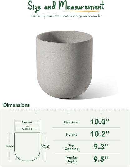 LE TAUCI 10 Inch Plant Pot, Ceramic Pots for Plants with Drainage Hole and Rubber Plug, Plant Pots Indoor for Home Garden Patio Office, Cylinder Flower Planter Pot, Neutral Gray