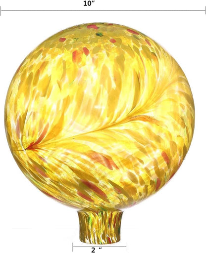 Gazing Ball 10 inch Colorful Glass Gazing Ball for Garden Decor, Indoor Outdoor Glass Gazing Globe Yard Decoration, Yellow