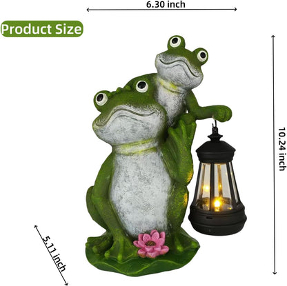 VKX Solar Garden Frog Statues with LED Lantern, Resin Outdoor Statues, Figurine Light,Cute Decoration, Outdoor Decor for Porch Patio, Yard Lawn, Housewarming Gift