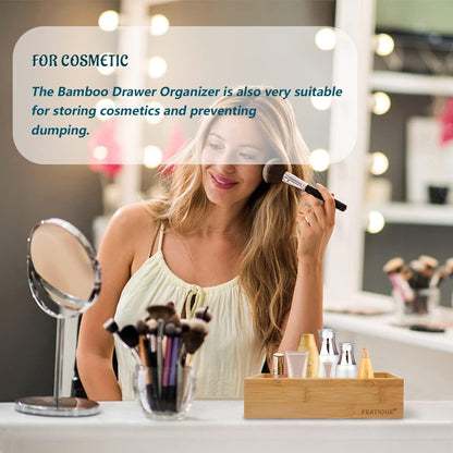 Bamboo Drawer Organizer - Kitchen Utensil Organizer Silverware Tray Cutlery Holder，Office Desk Supplies and Accessories (5.9x3x2.6 inch)