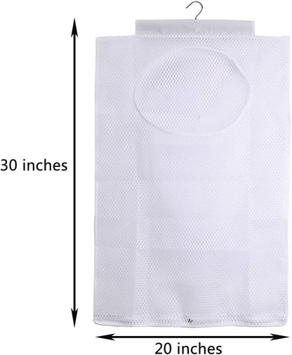 ALYER Breathable Mesh Laundry Hamper,Foldable Hanging Closet Storage Basket,Portable Space Saving Dirty Clothes Bag (White)