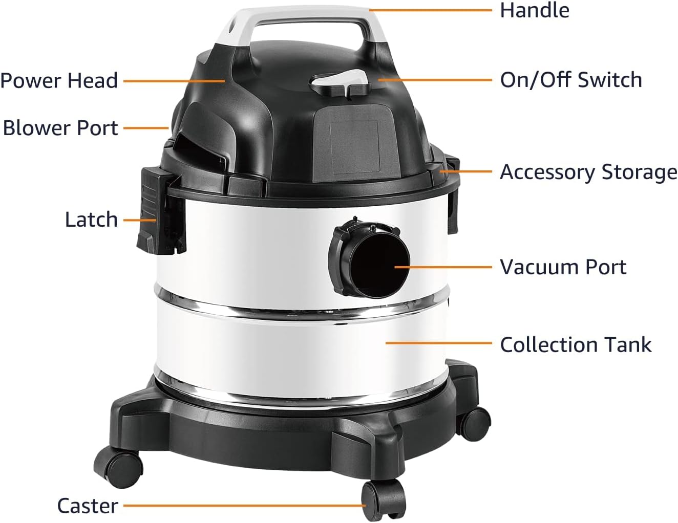 Amazon Basics Wet Dry Vacuum Cleaner, 4 gallon Shop, 3 HP Stainless Steel, Grey/Black