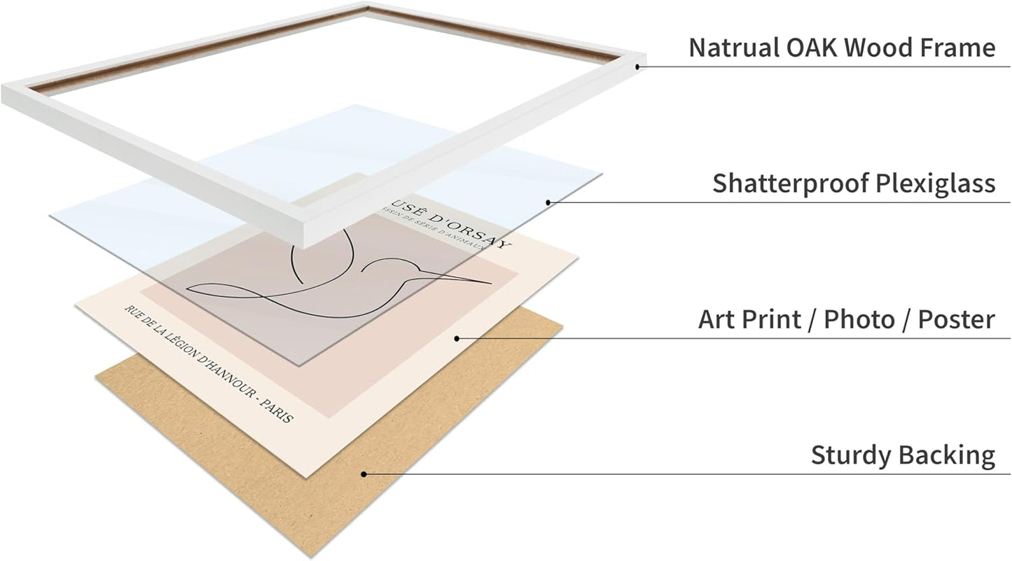 Poster Master Vintage Poster - Retro One Line Hummingbird Drawing Print - Bird Line Art - Minimal Gift for Him, Her, Animal Lover - Abstract Decor for Home, Office, 8x10 White Framed