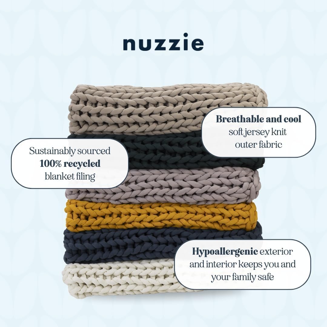 Nuzzie Chunky Knit Weighted Blanket - Breathable, Cooling, Hand Made Knit Throw Blanket for Sleep - Machine Washable, Stylish Decor Design (Misty Grey, Queen | 22lbs | 60"x80")