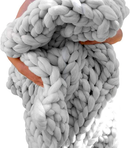 Chunky Knit Blanket Soft Handmade Knitting Throw for Bedroom Sofa Decor Super(Light Gray 40"x60")