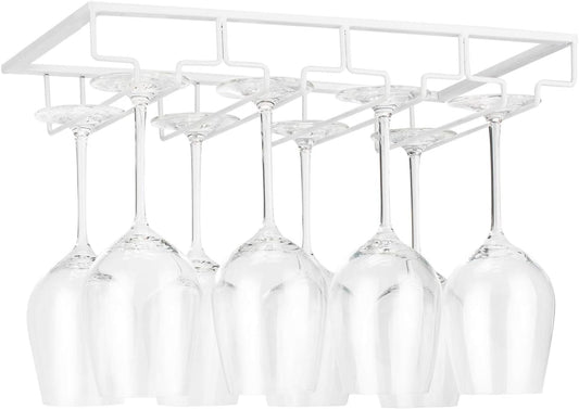 Wine Glass Rack Under Cabinet - Stemware Holder Metal Wine Glass Organizer Glasses Storage Hanger for Bar Kitchen Brown 4 Rows White