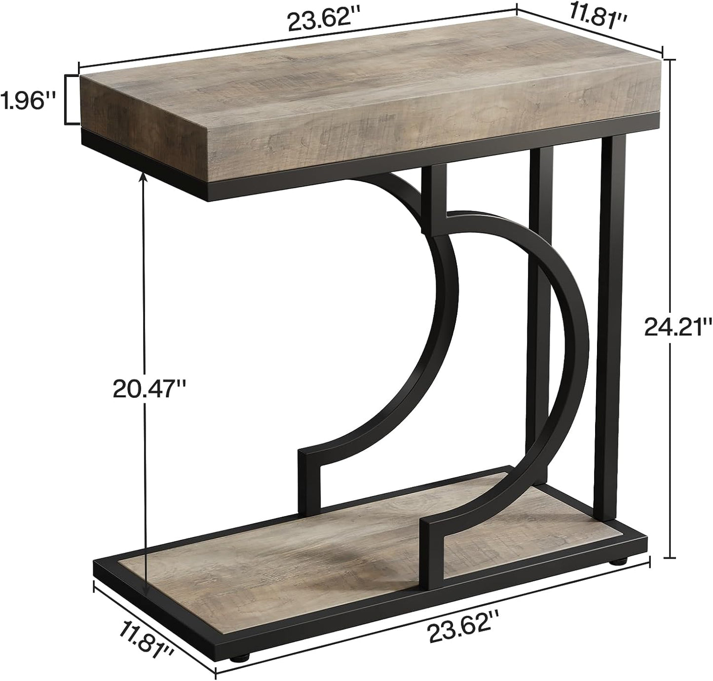Tribesigns Narrow Side Table C Shaped End Table Modern Bedside Tables for Couch, Small Sofa Chairside Tables with Metal Frame for Living Room (1, Gray+Black)