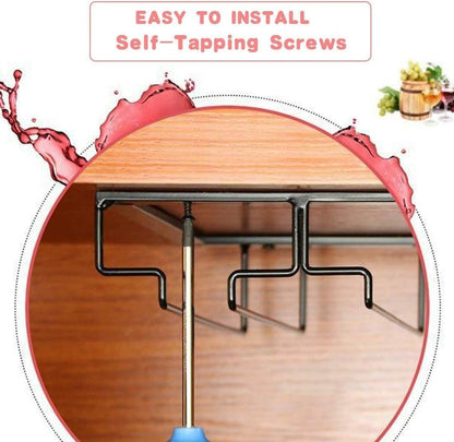 Wine Glass Rack - Under Cabinet Stemware Wine Glass Holder Glasses Storage Hanger 2 Pack Metal Organizer for Bar Kitchen 5 Rows Gold