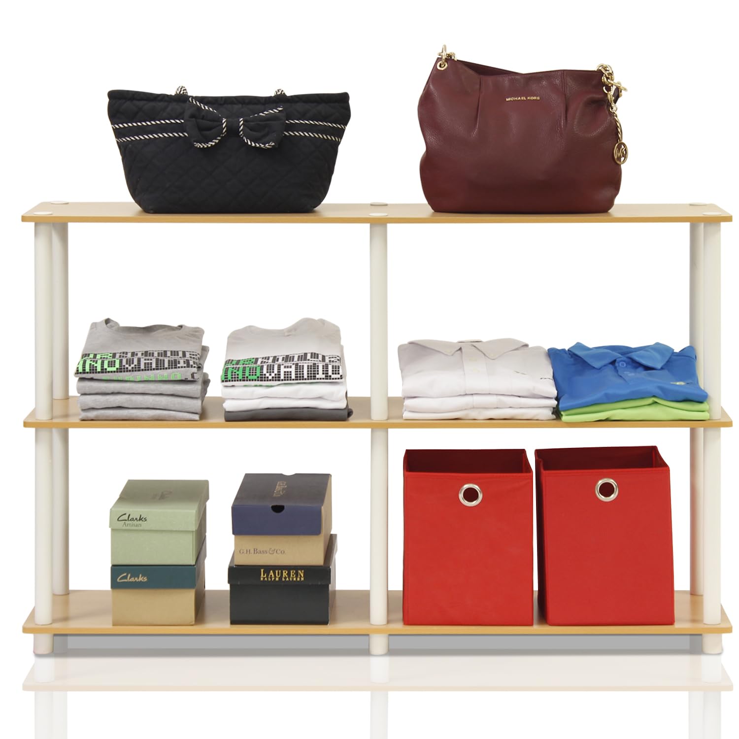 Furinno TURN-N-TUBE Storage Shelves, 3-Tier 47.4 Wide Book Shelf, Corner Shelf, Toolless Open