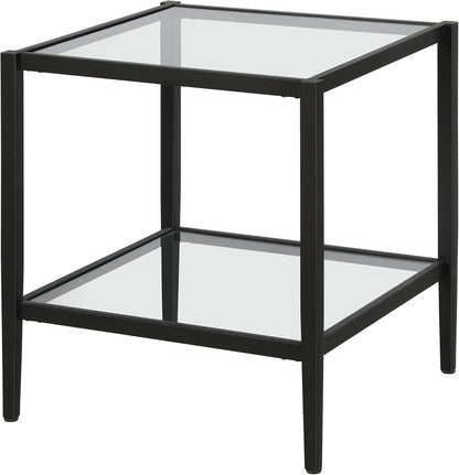 Henn&Hart 20" Wide Square Side Table with Glass Shelf in Blackened Bronze, Table for Living Room, Bedroom