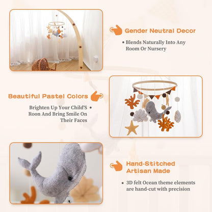 Baby Mobile for Crib - Ocean Animal Baby Mobiles - Baby Nursery Mobiles with Handmade Soft Felt Whale - Woodland Nursery Decor Toys for Ceiling Hanging | Perfect Baby Shower Gift for Baby Boys Girls