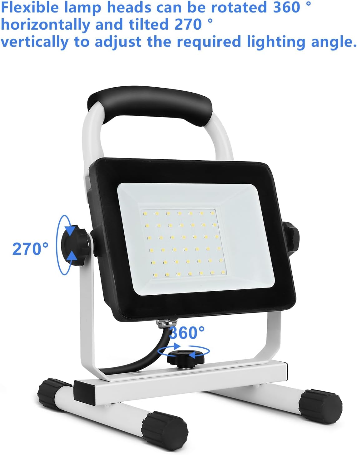 UFOND 4000 Lumen LED Work Light with Stand,40W Waterproof Portable Flood Lights, Worklight Brightness Angle Adjustable, with Switch Power Cord, Suitable for Construction Sites, Garage Workshop