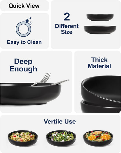LE TAUCI Pasta Bowls 45 oz, Salad Bowls Set for Serving Soup, Pasta, Noodle, Dinner, Large Kitchen Bowl Plates, Microwave Safe - 8.5 Inch, Set of 4, Matte Black