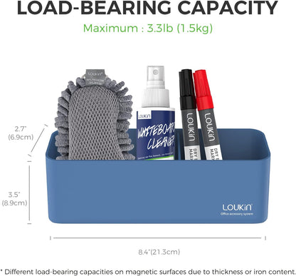 loukin Magnetic and Adhesive Marker Holder, Dry Erase Accessory Tray, Magnetic Storage Organizer for Whiteboard, Glass or Refrigerators (Blue)