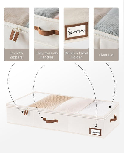 StorageWorks Under Bed Storage Containers with Handles and Label Holder, 2 Pack Ultra-thick Fabric Underbed Bins, Closet Organizer for Clothes, Blankets, Sweater