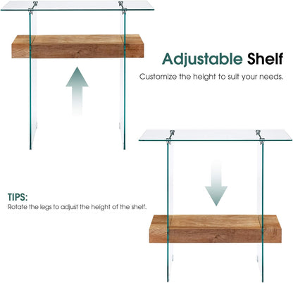 ivinta Glass Console Table with Storage, 31.5'' Modern Narrow Entryway Table for Small Space with Natural Wood Shelves for Living Room, Hallway, Foyer, Bedroom 5103 (Natural)