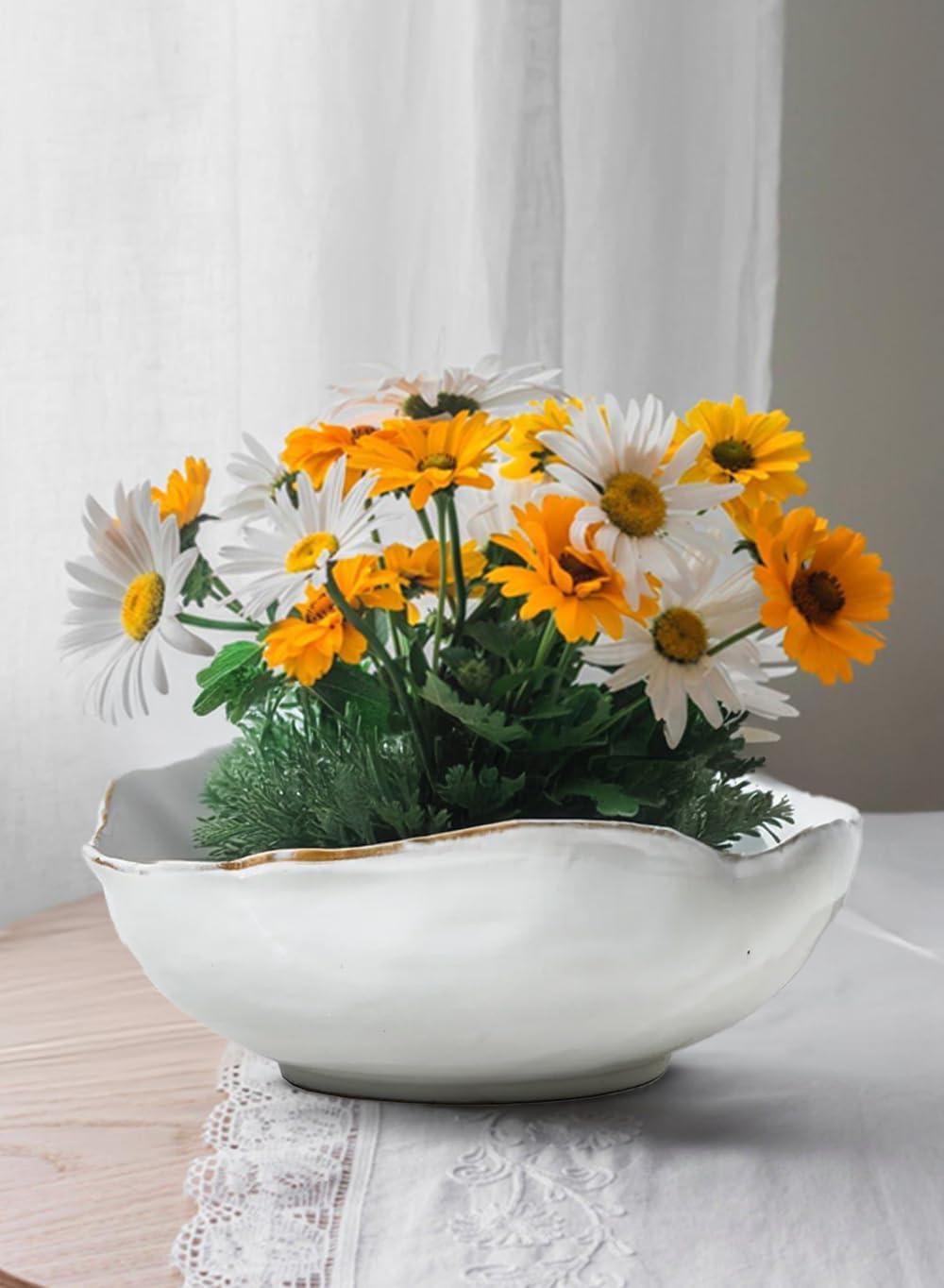 Serene Spaces Living Extra Large Free-Form Edge Glazed Ceramic Bowl - Fruit Basket, Dinnerware, Centerpiece for Weddings, Events, 10.5" Long, 8" Wide and 3.5" Tall, Set of 8